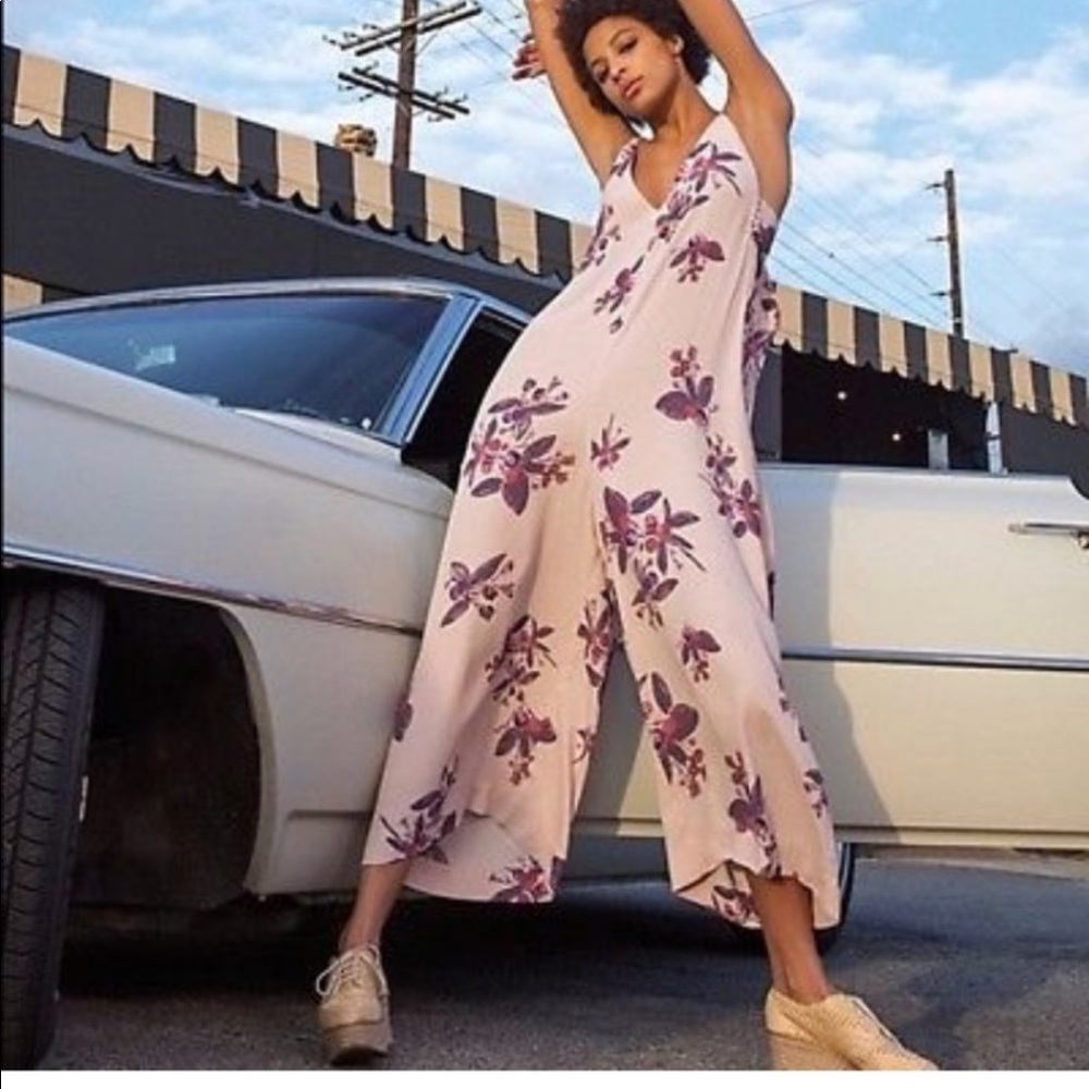Free People Floral Print Wideleg Jumpsuit size S